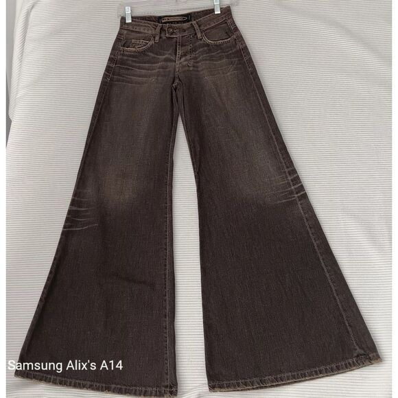 D. Sample Jeans Womens Sz 24 Ultra Wide Leg Green Mid Rise Oversized Belt Loops